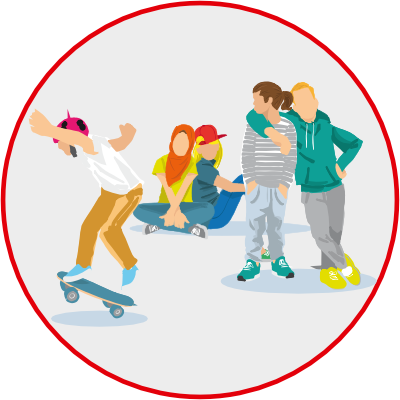 Illustration einer Kindergruppe beim Austausch und Spielen