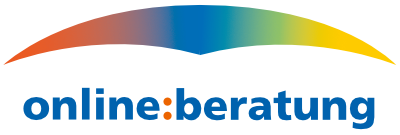 Logo: mehrfarbiges Dach mit Titel Online-Beratung