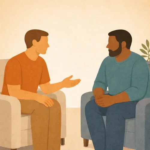 Zwei Männer im Austausch miteinander