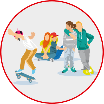 Illustration einer Kindergruppe beim Austausch und Spielen